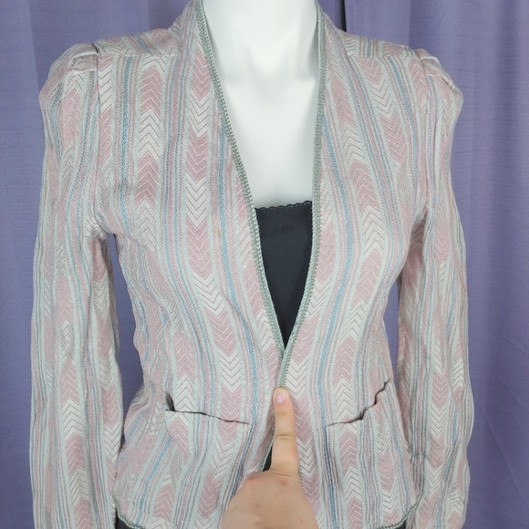 Pastel Striped Blazer w/ Pockets & Matching Belt